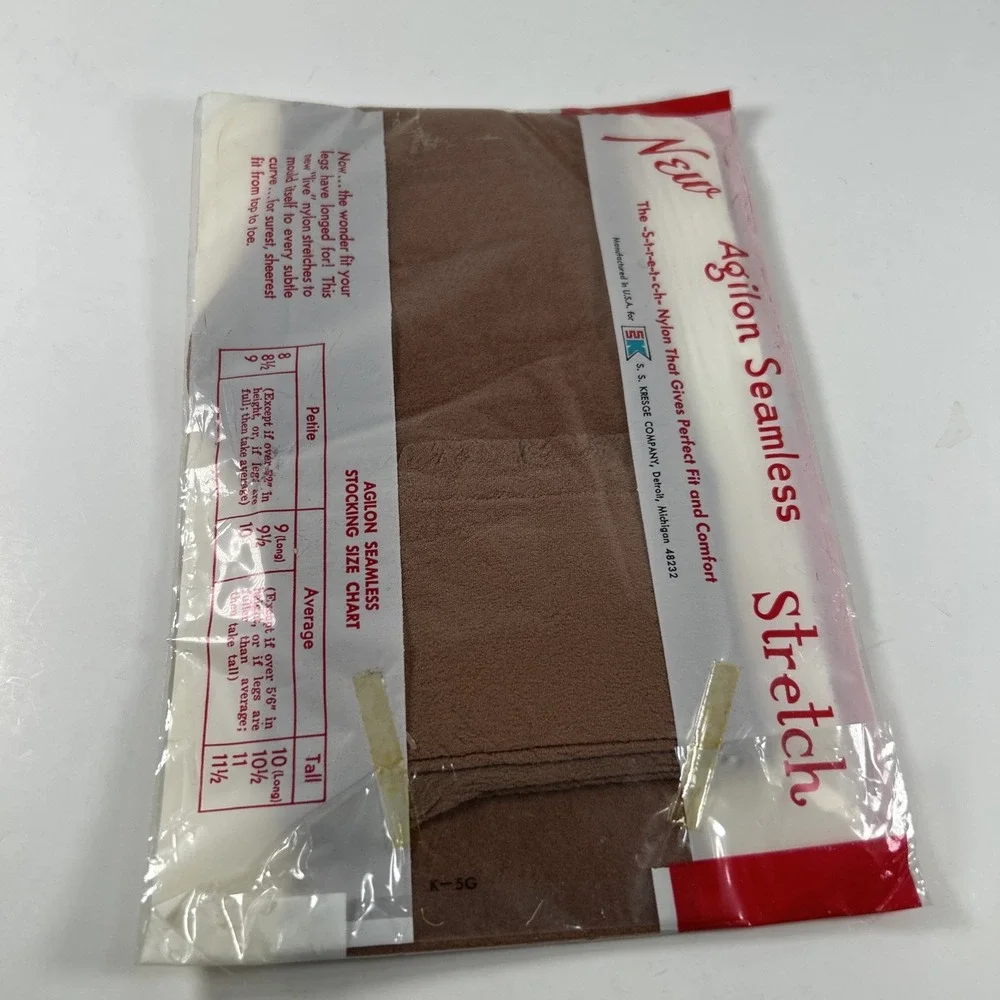 Vintage Agilon‎ Stretch Thigh High Suntan Nylons Average 9-10